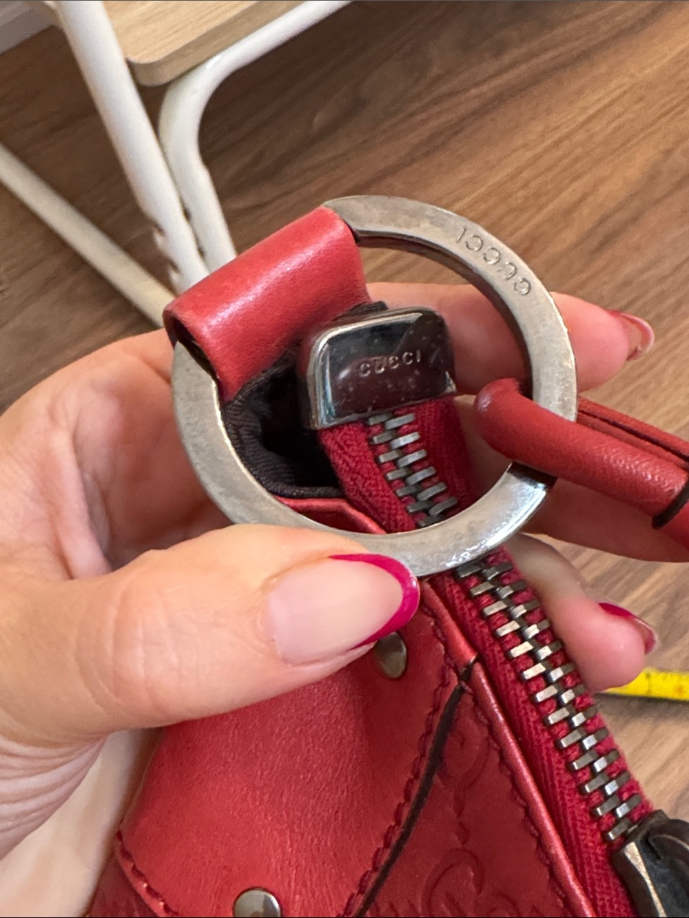 Gucci Red Monogram Leather Hobo Shoulder Bag - Picture 6 of 16